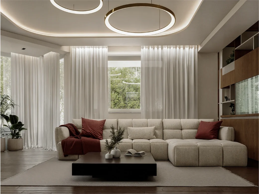 TERRA — A formal apartment where panelling, a coffered ceiling and warm neutrals are handled with a light enough touch to stay contemporary.