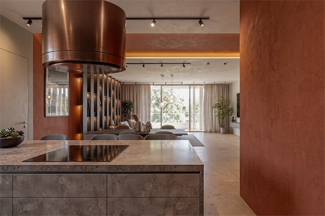 Clay-plastered interior with an arched opening from the Terracotta house