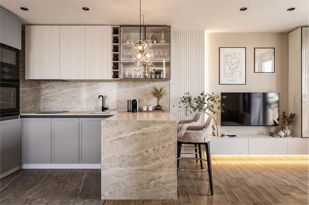 Light kitchen and dining area from The Nest apartment